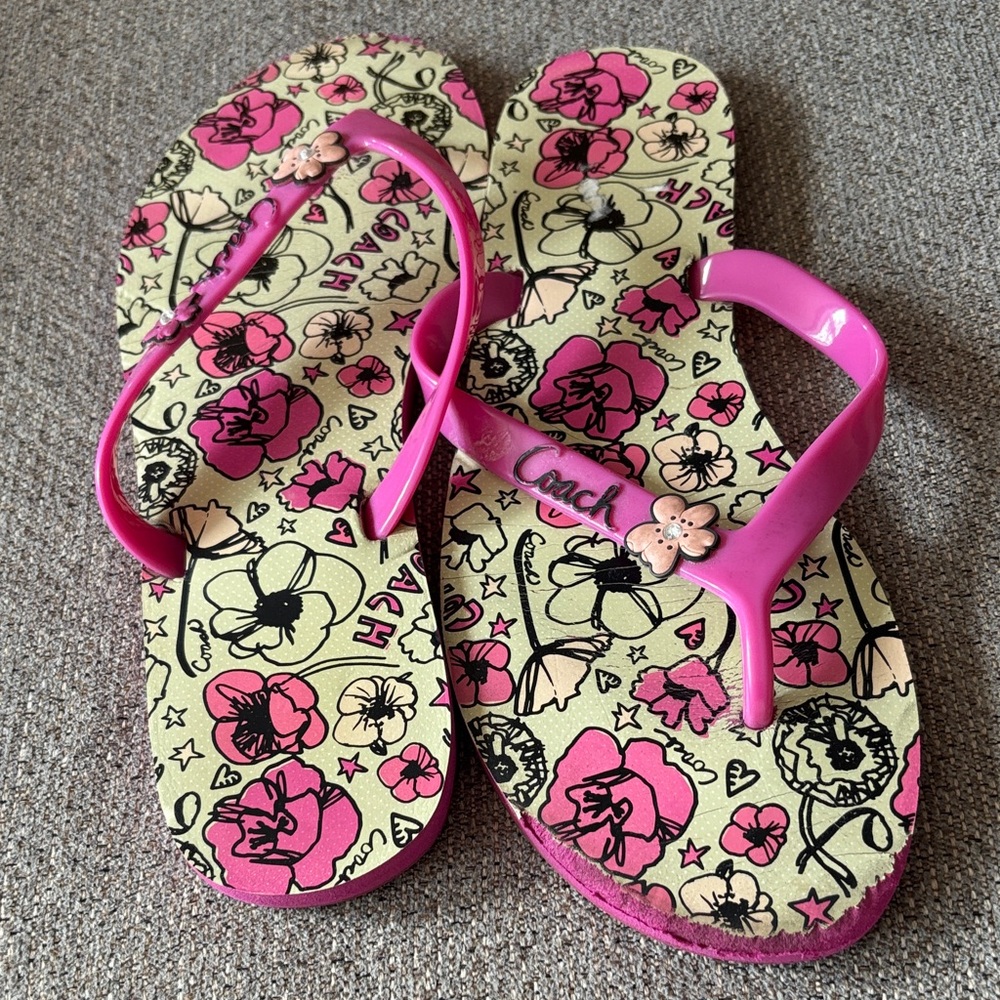 Coach  Floral Flip Flops - Pink and Tan size 8